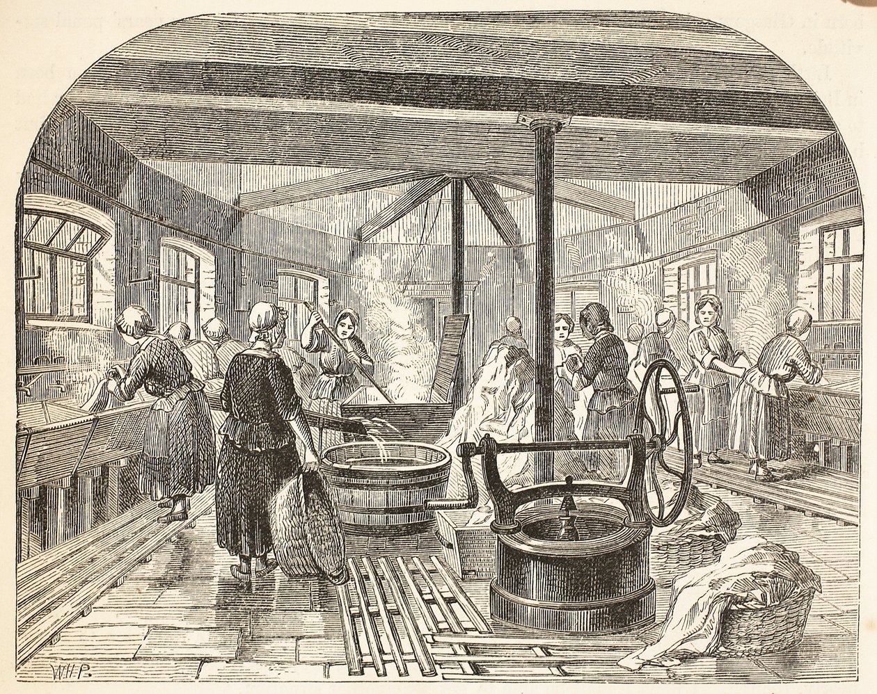 Mosóház a brixtoni börtönben, illusztráció a londoni büntetőbörtönből és Henry Mayhew és John Binny jelenetei a börtönéletből, pub. 1862 alkotó: English School
