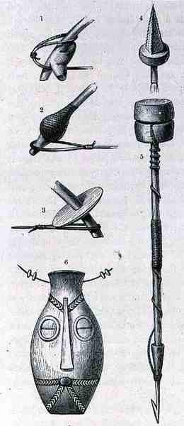 Fegyverek, amulett és szigony Manyemából, Friedrich Ratzel professzor Az emberiség története III. kötetéből, 1898. alkotó: English School