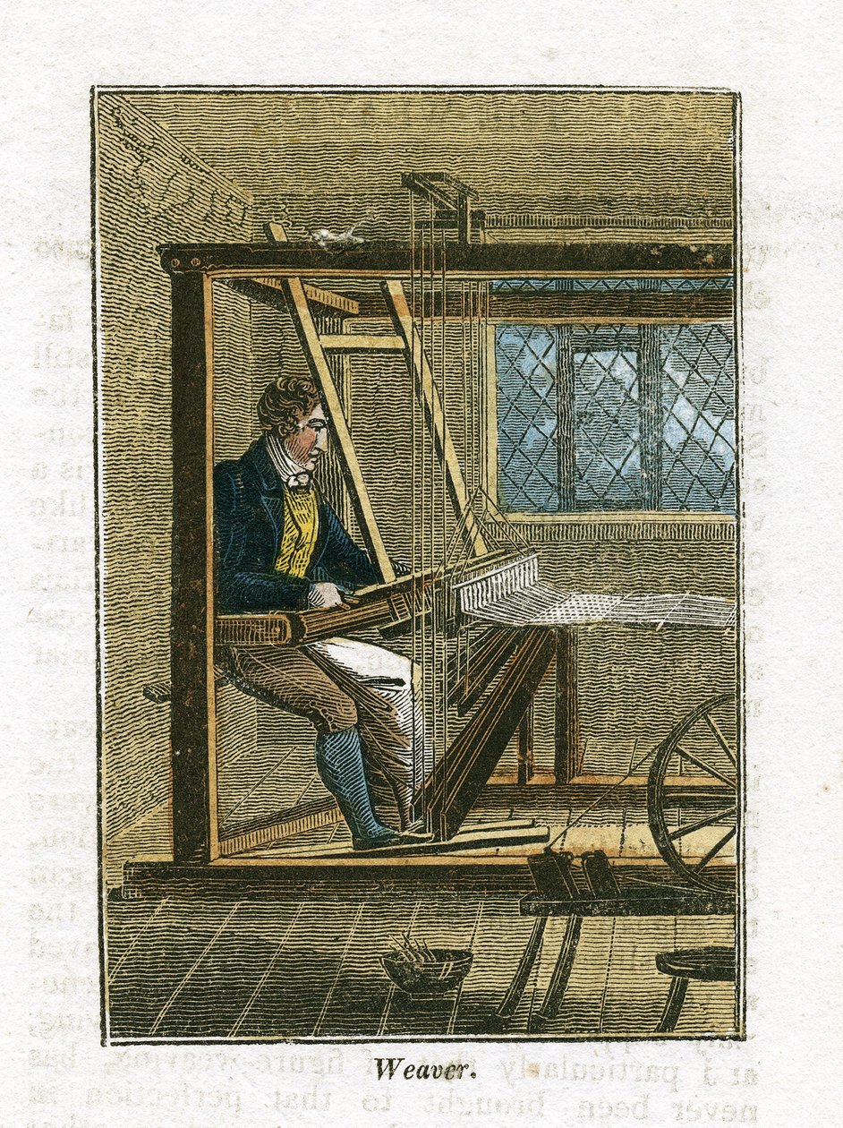 Szövő a szövőszékénél, a "The Book of English Trades" című könyvből, London alkotó: English School