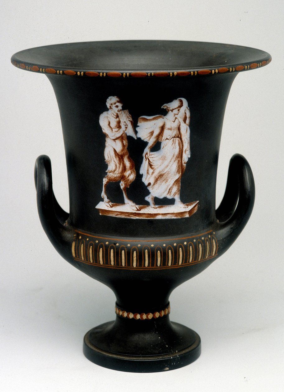 Wedgwood váza, amely egy fiatal lányt és egy fekete kerámia szatírát ábrázol, amely „” az enkausztikával”” festett. Anglia, 1775 - 1790 körül. Éremhivatal, BN Párizsban. alkotó: English School