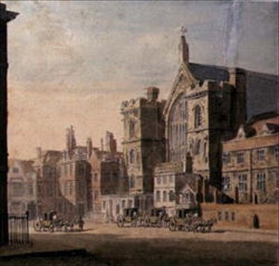 Westminster Hall és a New Palace Yard, 1808 körül (akvarell, papír) alkotó: English School