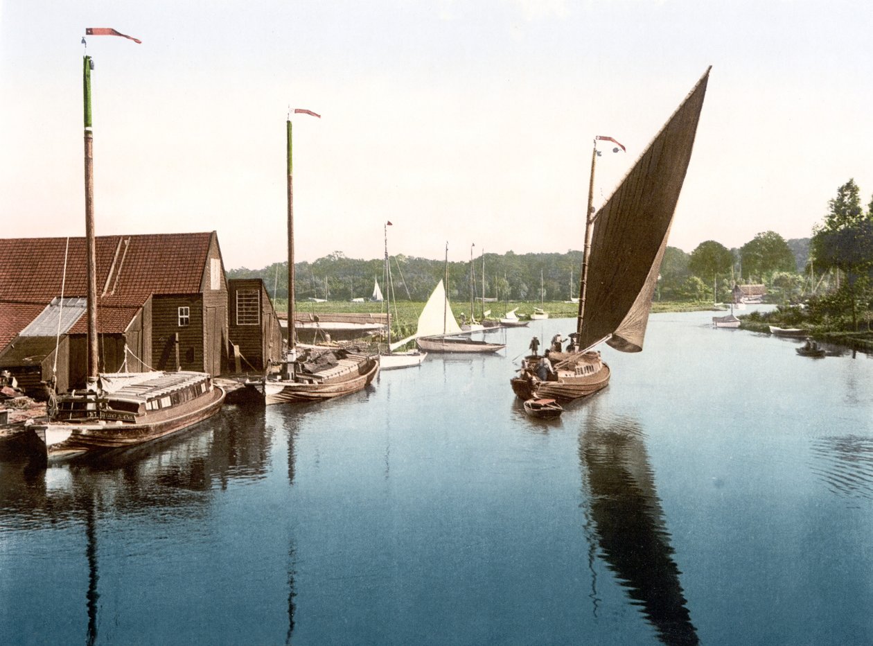 Wherry elhagyja Wroxhamet (kézzel színezett fotó) alkotó: English School
