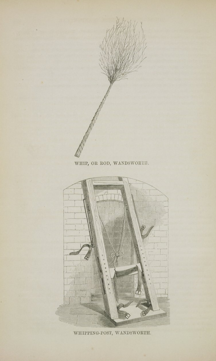 Whip or Rod és Whipping-Post Wandsworth-ben, a The Criminal Prisons of London and Scenes of Prison Life, Henry Mayhew (1812-87) és John Binny, 1862 alkotó: English School