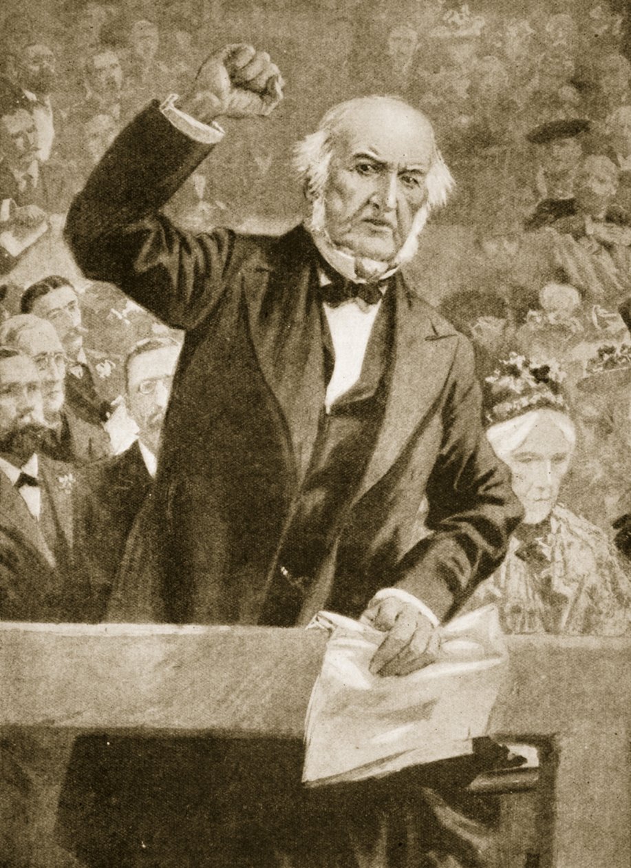 William Gladstone beszédet tartott egy találkozón Liverpoolban 1896. szeptember 24-én alkotó: English School