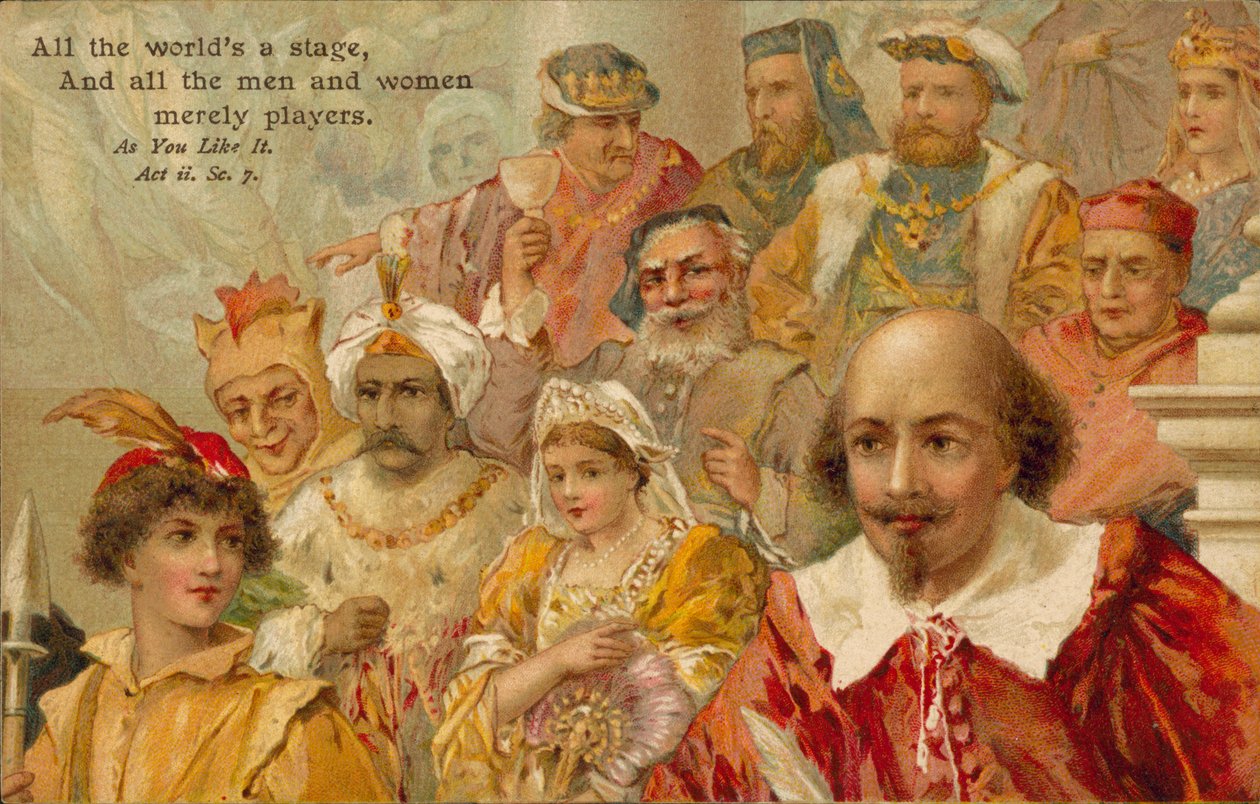William Shakespeare néhány szereplőjével (színes litográfia) alkotó: English School