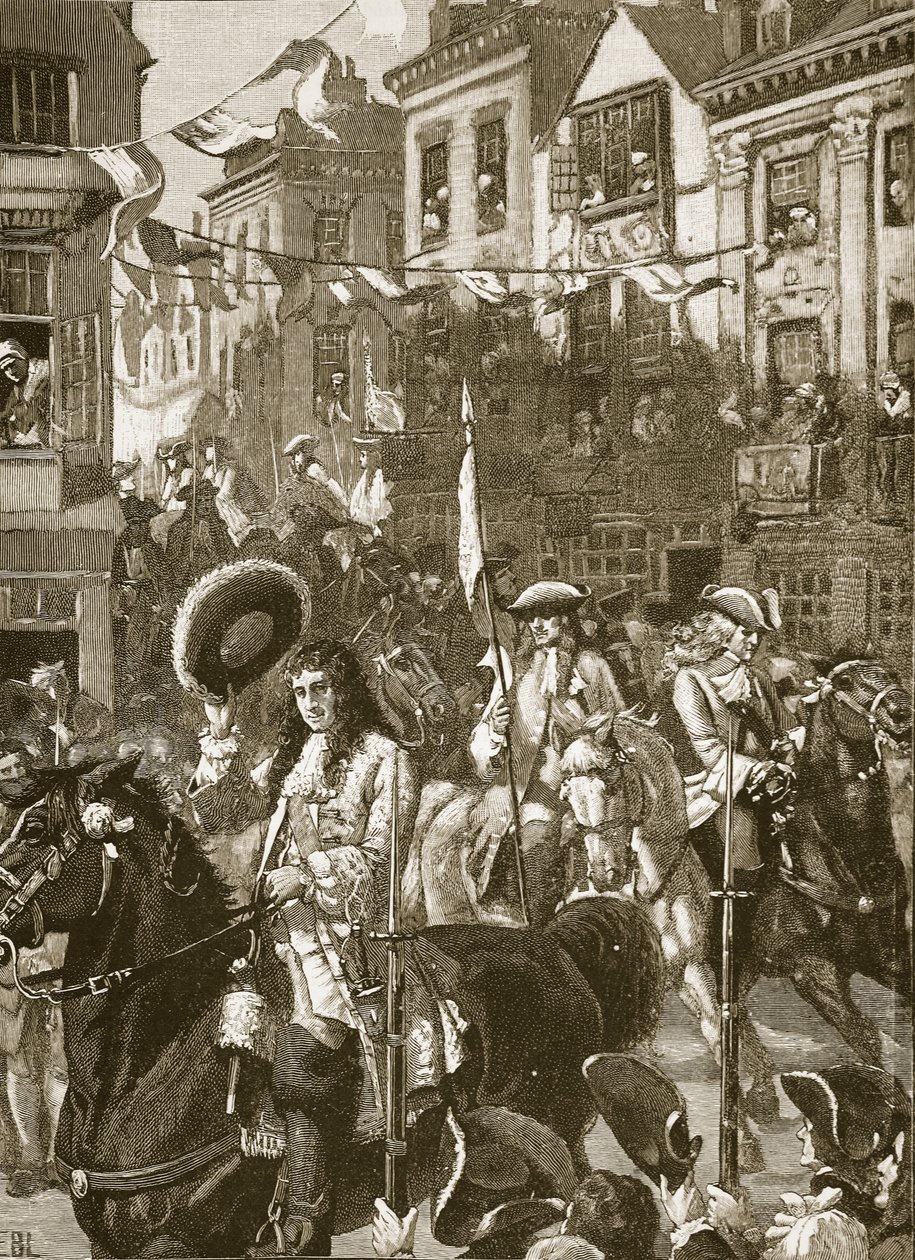 Williams diadalmas menete Whitehallba, illusztráció a Cassells Illustrated History of Englandből (szépia fotó) alkotó: English School