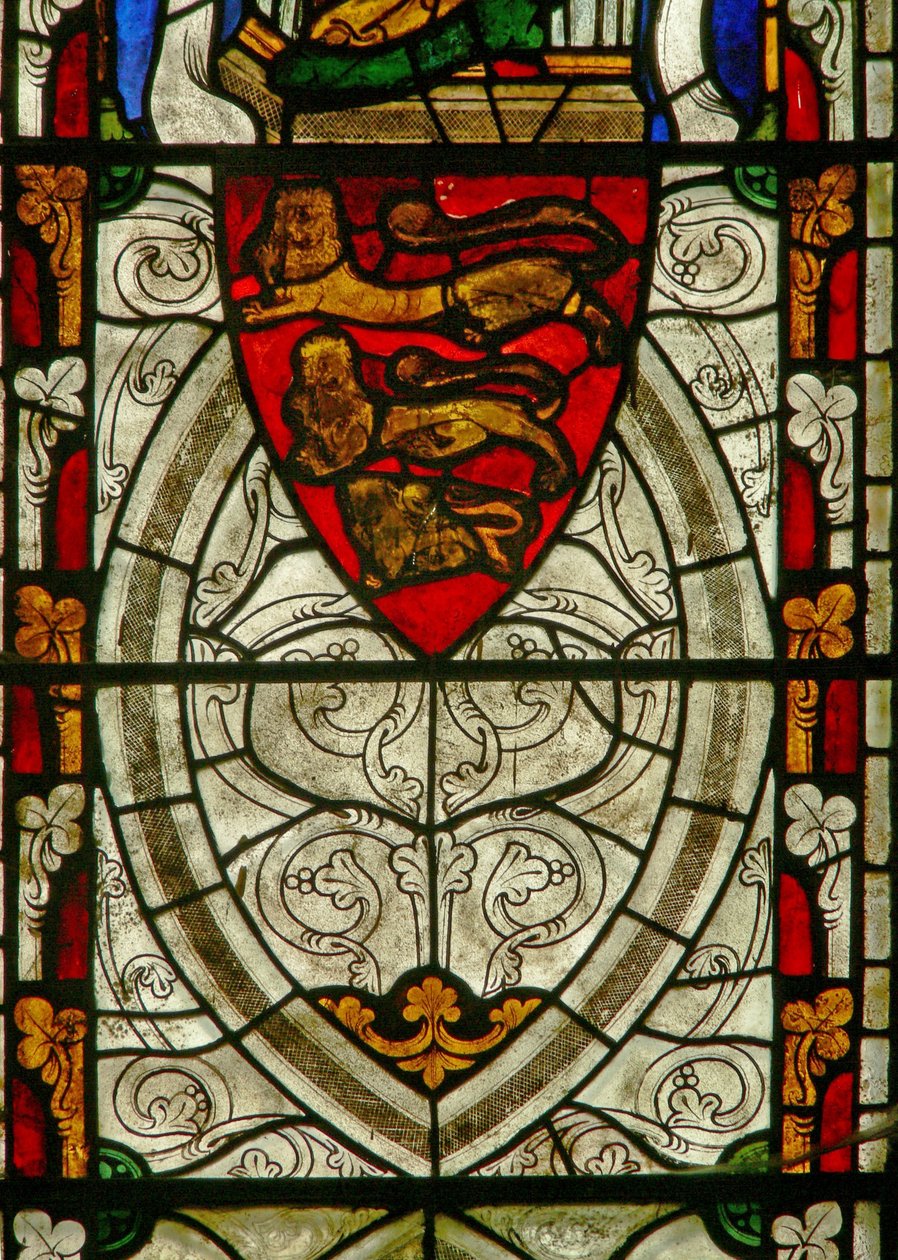 Window Ew, amely Anglia fegyvereit és grisaille-t ábrázolja alkotó: English School