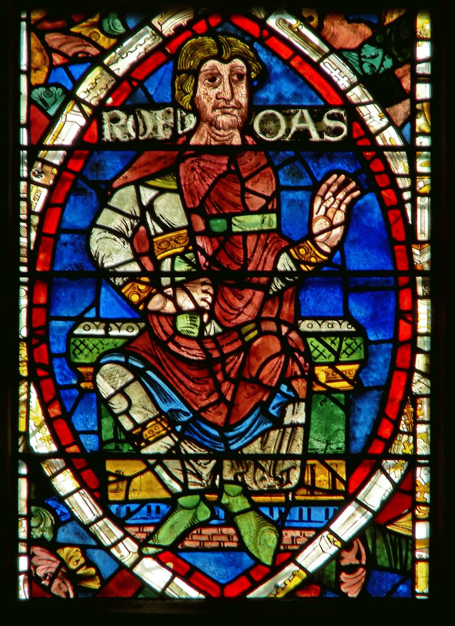 Genealógiai alakot ábrázoló ablak: Rehoboham alkotó: English School