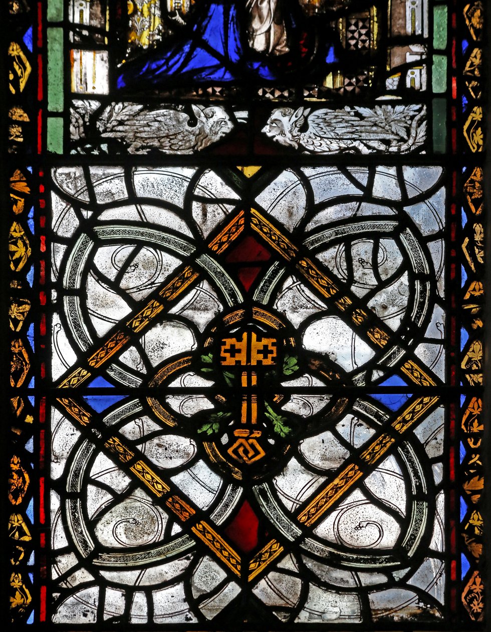 Grisaille-t és Szent Péter-emblémát ábrázoló n4-es ablak alkotó: English School