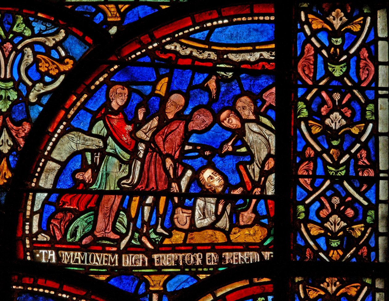 Az s7 ablak egy jelenetet ábrázol egy St Thomas Becket csodaablakból: Gloucesteri Vilmos eltemetve és fedetlenül alkotó: English School