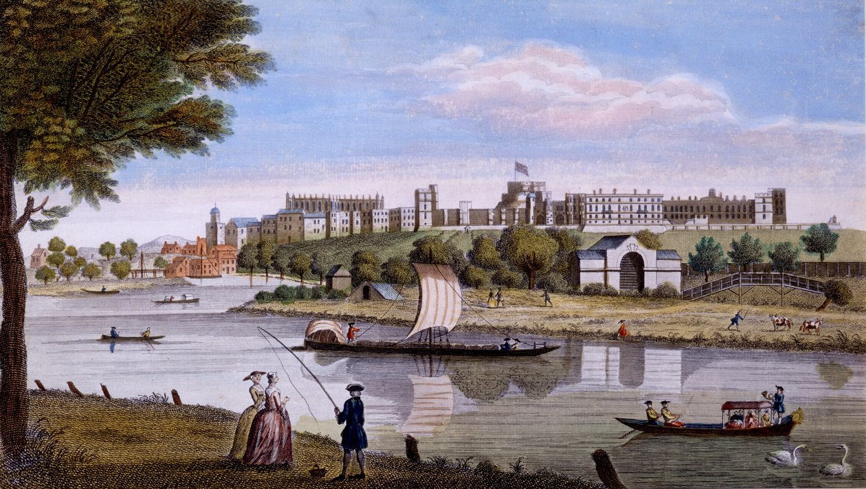 Windsori kastély a Temzén túlról, 1760-as évek (kézzel színezett metszet) alkotó: English School