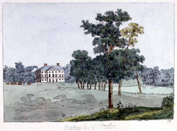 Wolterton Hall, Norfolk, a Walpoles család otthona, illusztráció William Watts "Tableaux des Maison et Jardins" című művéből, 1785 körül (színes metszet). alkotó: English School