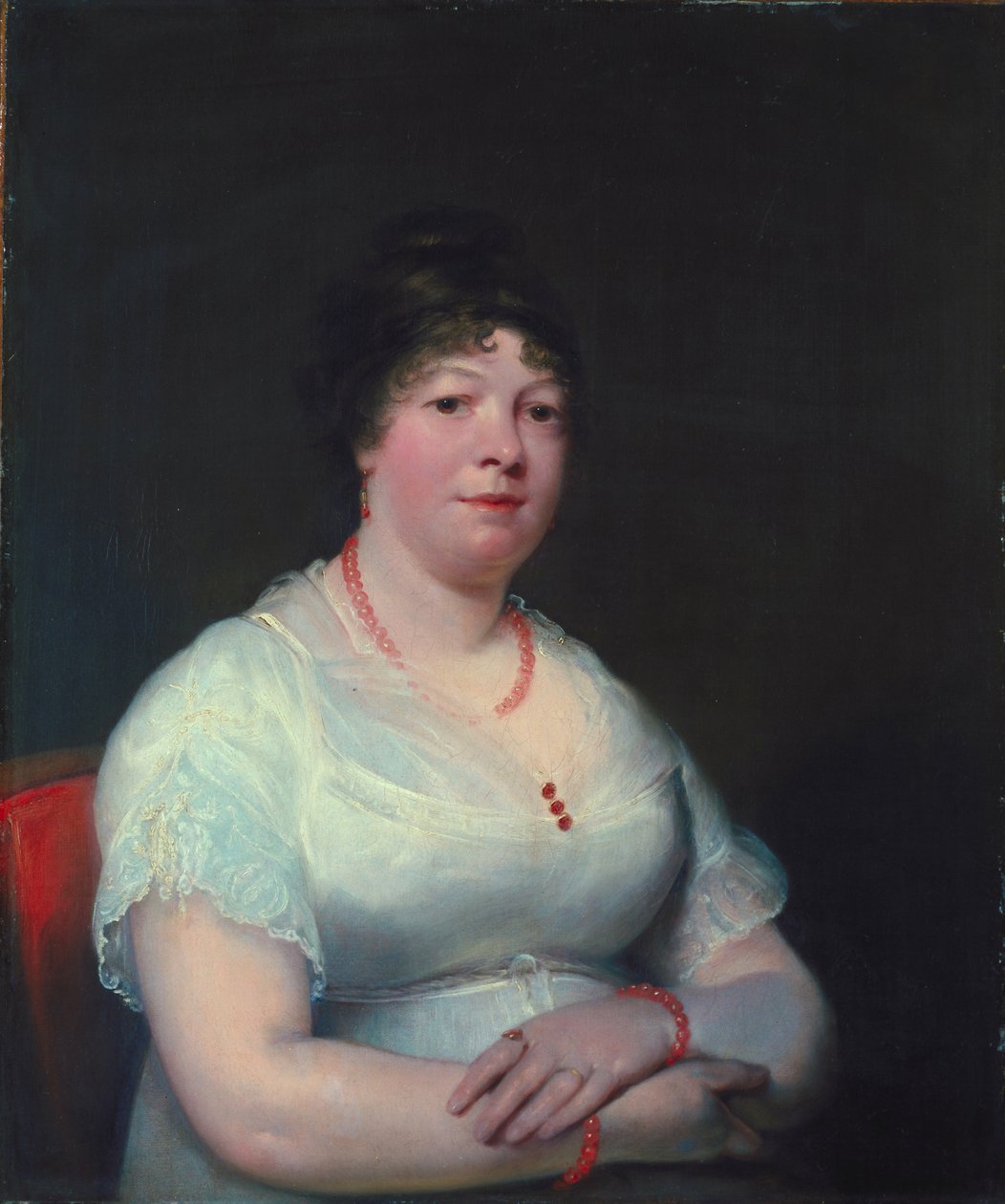 Nő rózsakvarc ékszerekkel, 1810-15 körül alkotó: English School