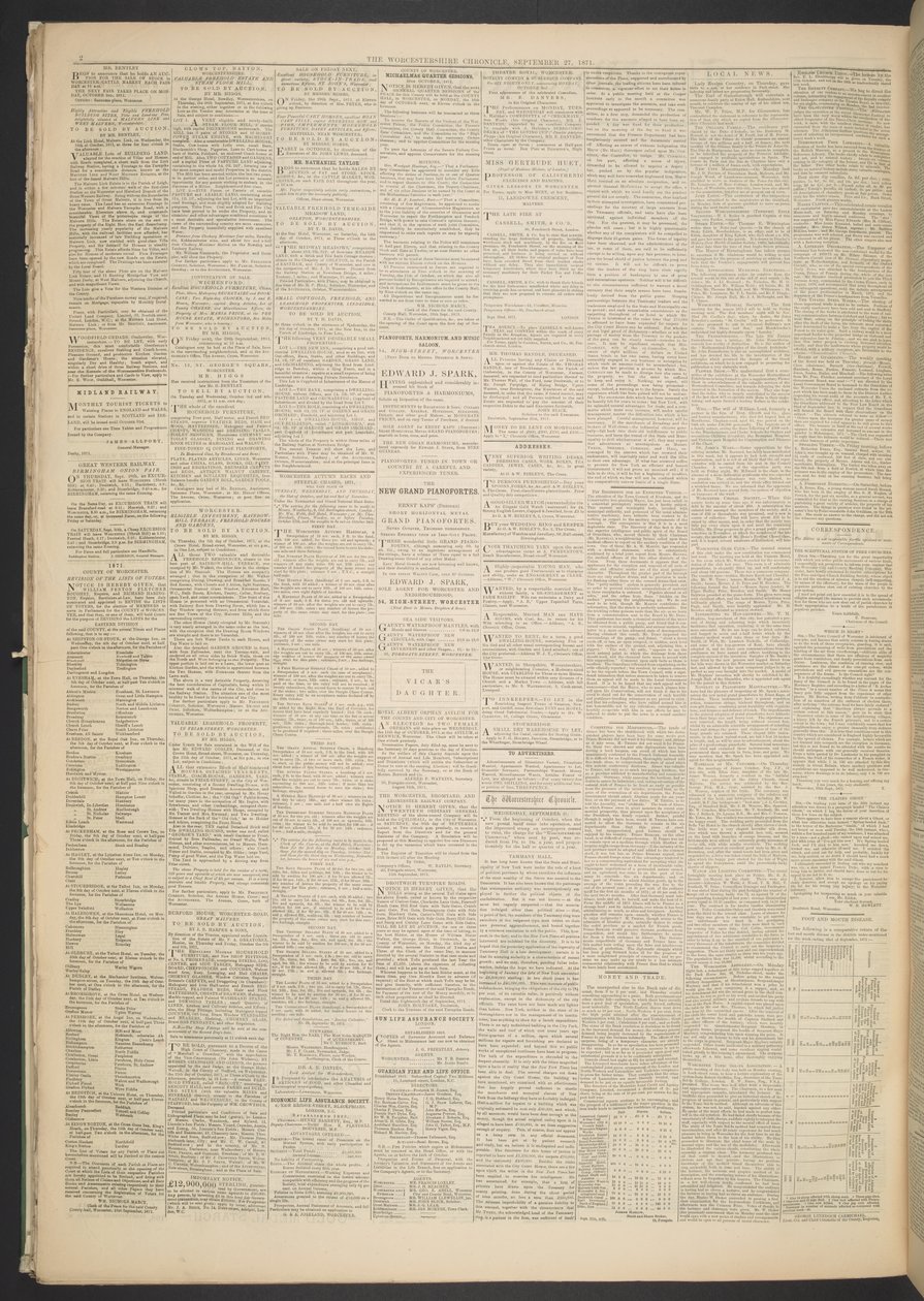 Worcestershire Chronicle, 1871. szeptember 27. (újságpapír) alkotó: English School