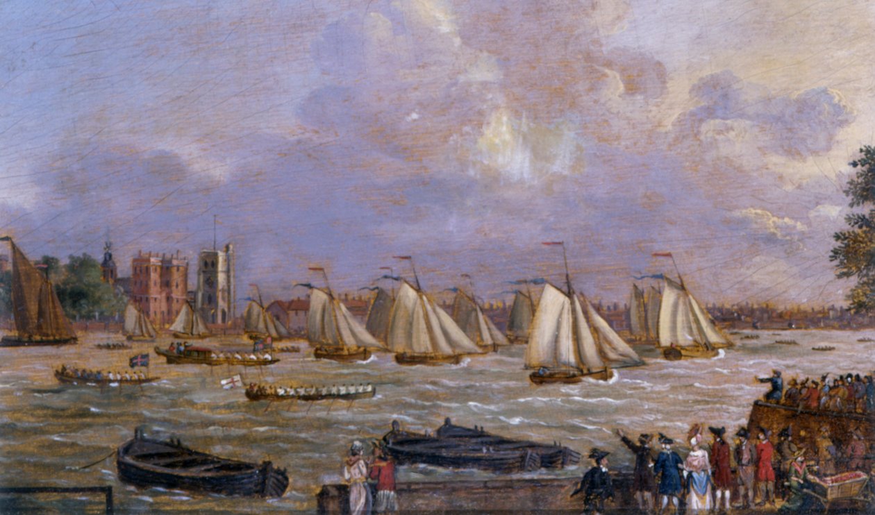 A cumberlandi flotta jachtjai a Lambeth-palotánál száguldanak, 1775 alkotó: English School