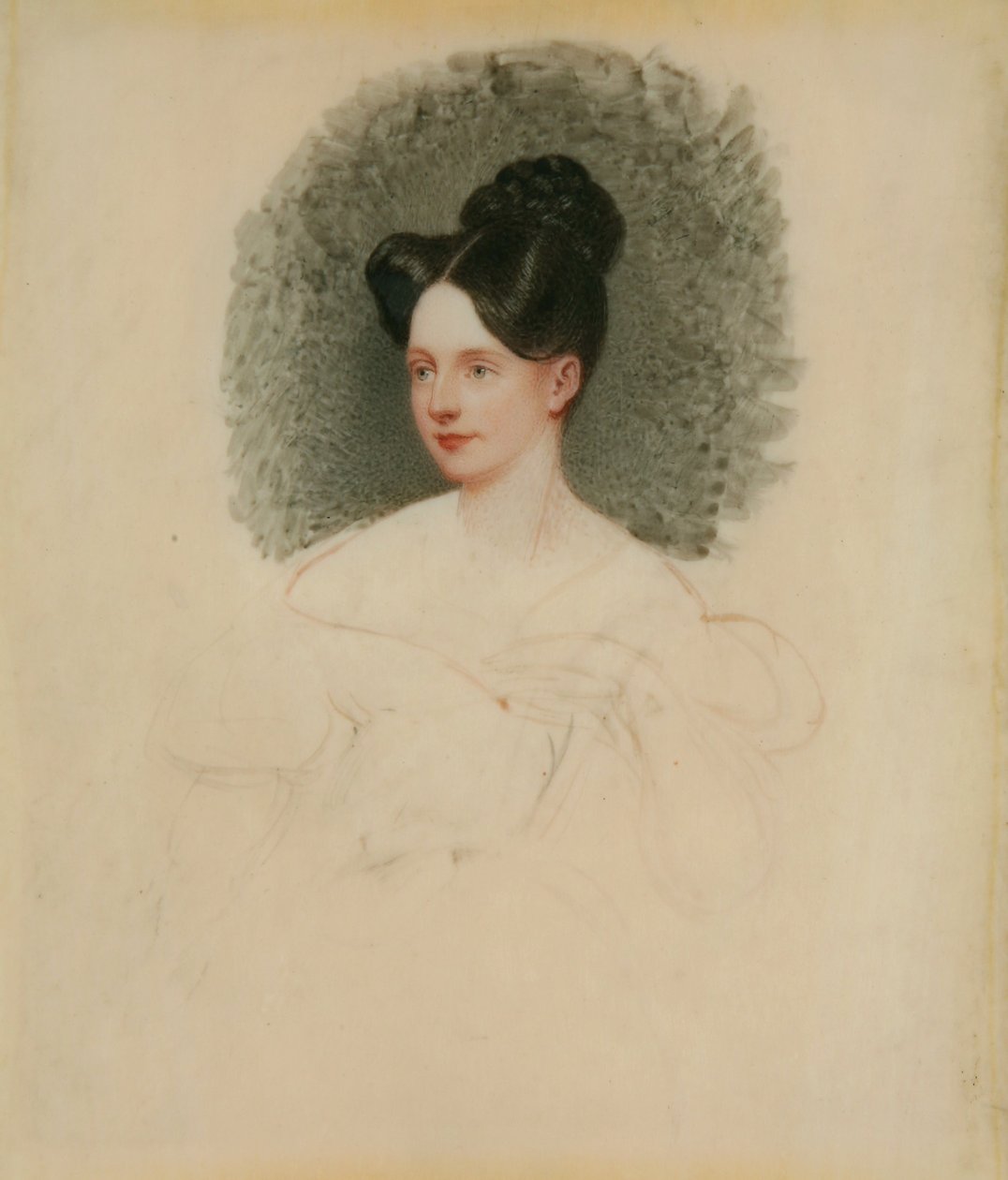 Marianne Cregoe Colmare (később Mrs. Baurton Bennett) befejezetlen portréja 1833-34 körül (miniatűr elefántcsont kártyára rögzítve) alkotó: English School English School