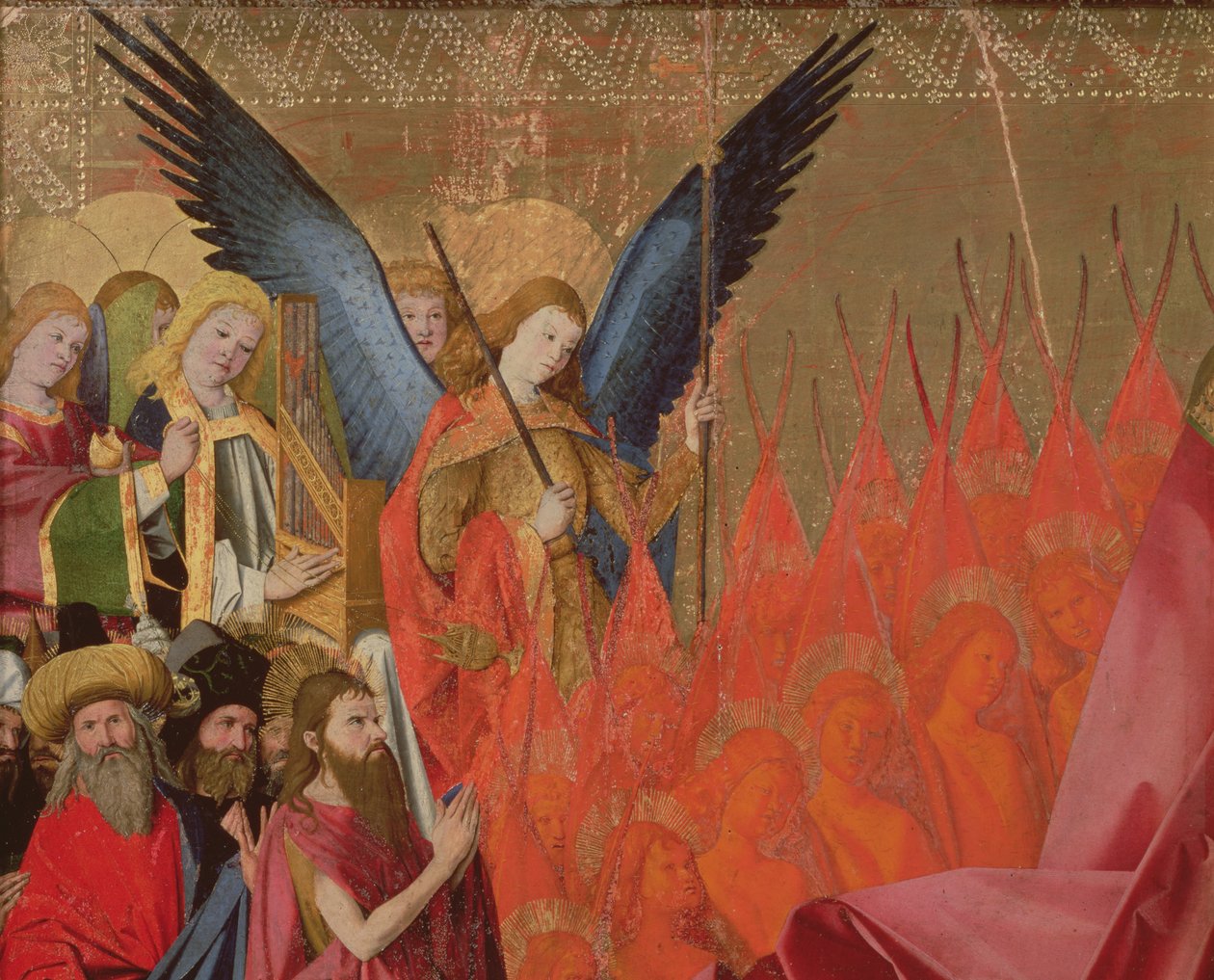 Angyalok és választott tisztviselők, a Szűzanya koronázásának részlete, 1453-54 olaj, panel alkotó: Enguerrand Quarton
