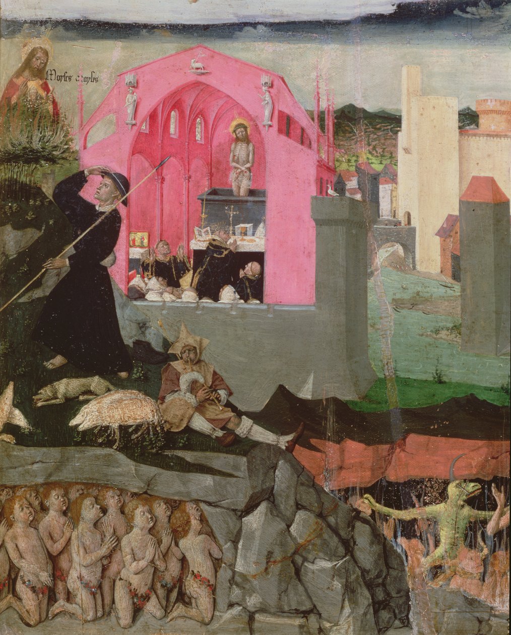 Nagy Szent Gergely mise, Mózes, halottak feltámadása, részlet a Szűzanya koronázásáról, 1453-54 alkotó: Enguerrand Quarton
