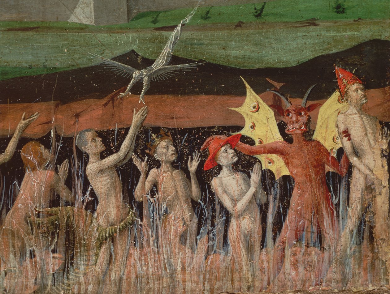 Halottak feltámadása, démon, részlet a Szűzanya koronázásáról, 1453-54 alkotó: Enguerrand Quarton