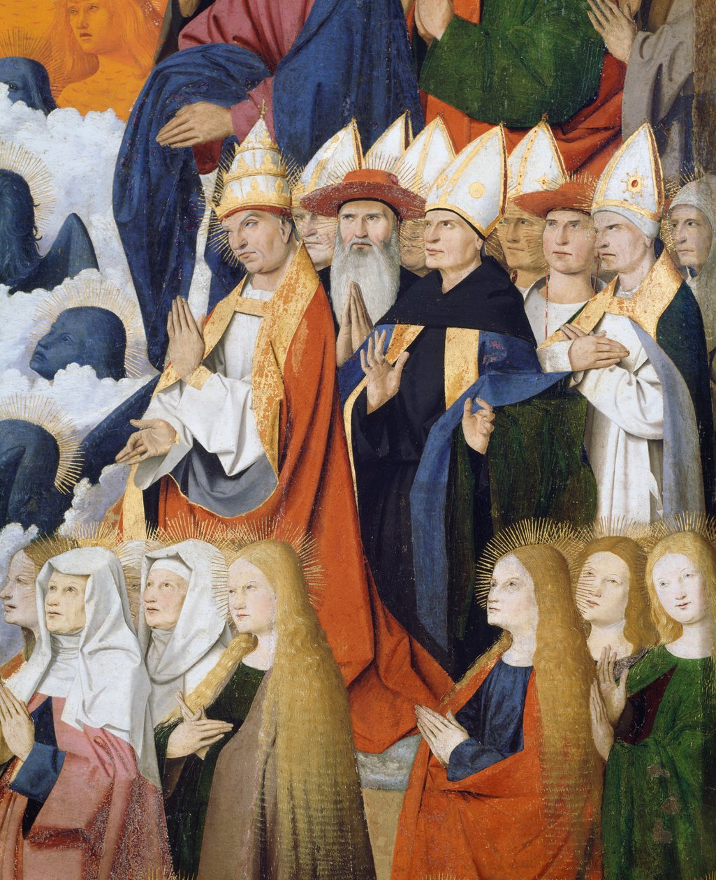 Szentek és püspökök, részlet a Szűz koronázásából alkotó: Enguerrand Quarton
