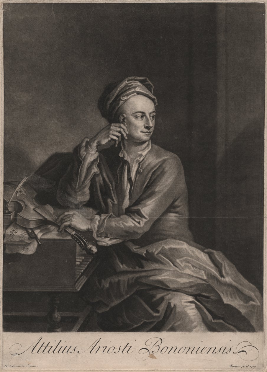 Attilus Ariosti Bononiensis, John Simon (1675-1751) metszete, 1719 (mezzotinta) alkotó: Enoch Seeman
