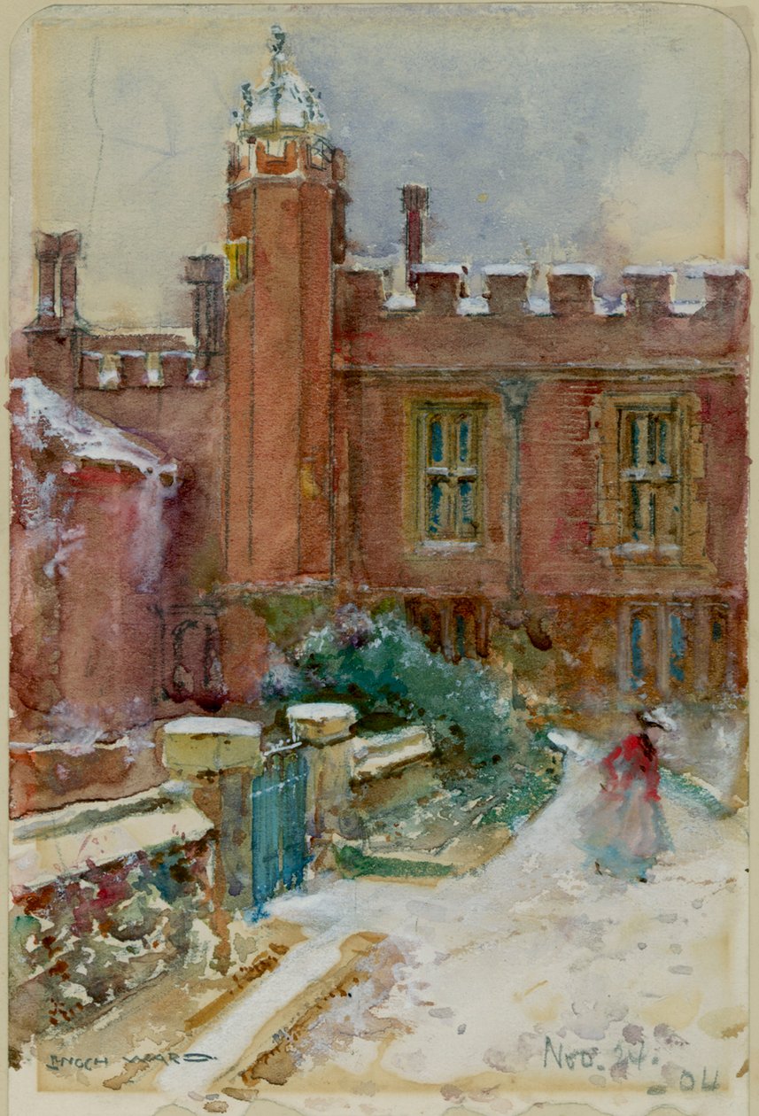 Egy alak a hóban a Hampton Court Palace-ban, 1904. november 24. (akvarell papíron) alkotó: Enoch Ward