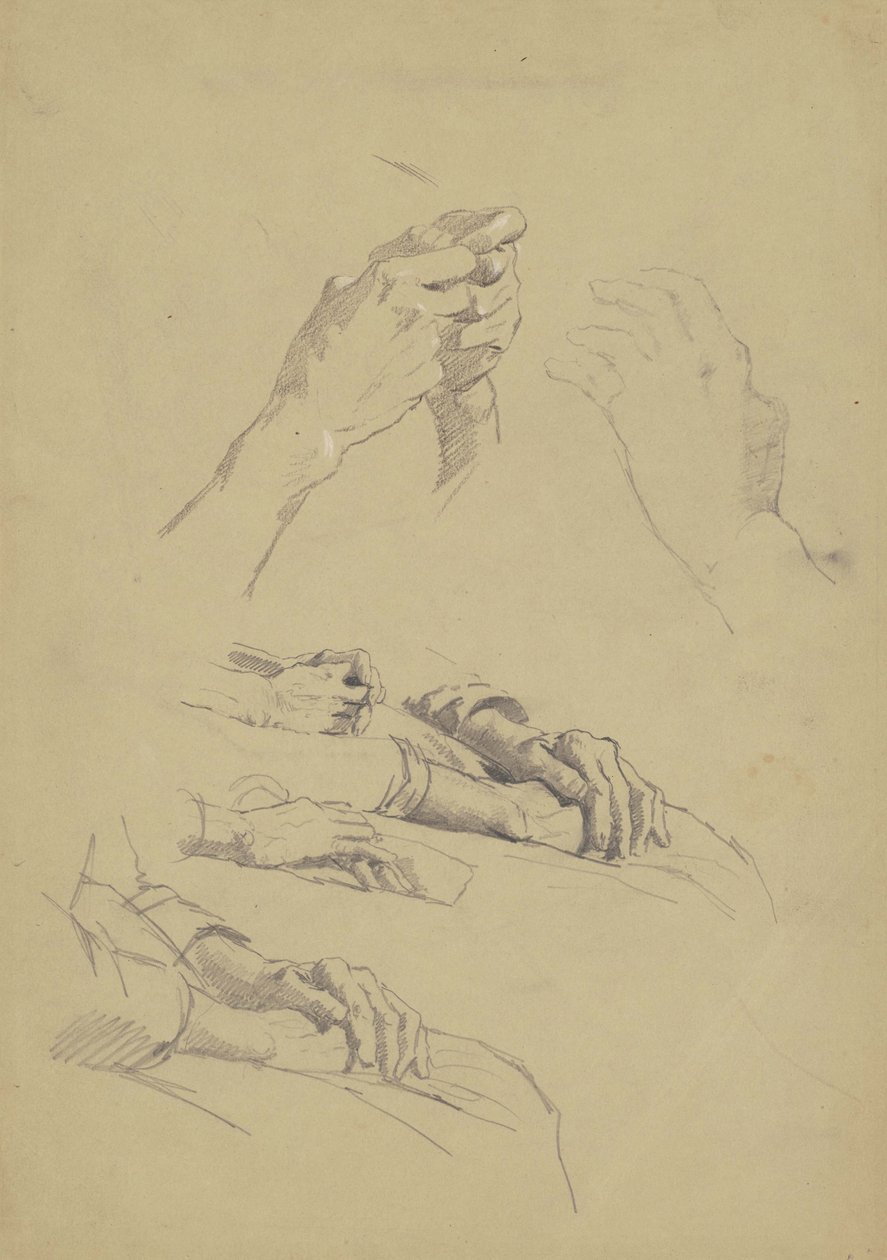 Six Studies of Hands, 1870-90 körül (grafit és kréta barna szőtt papíron) alkotó: Enoch Wood Perry