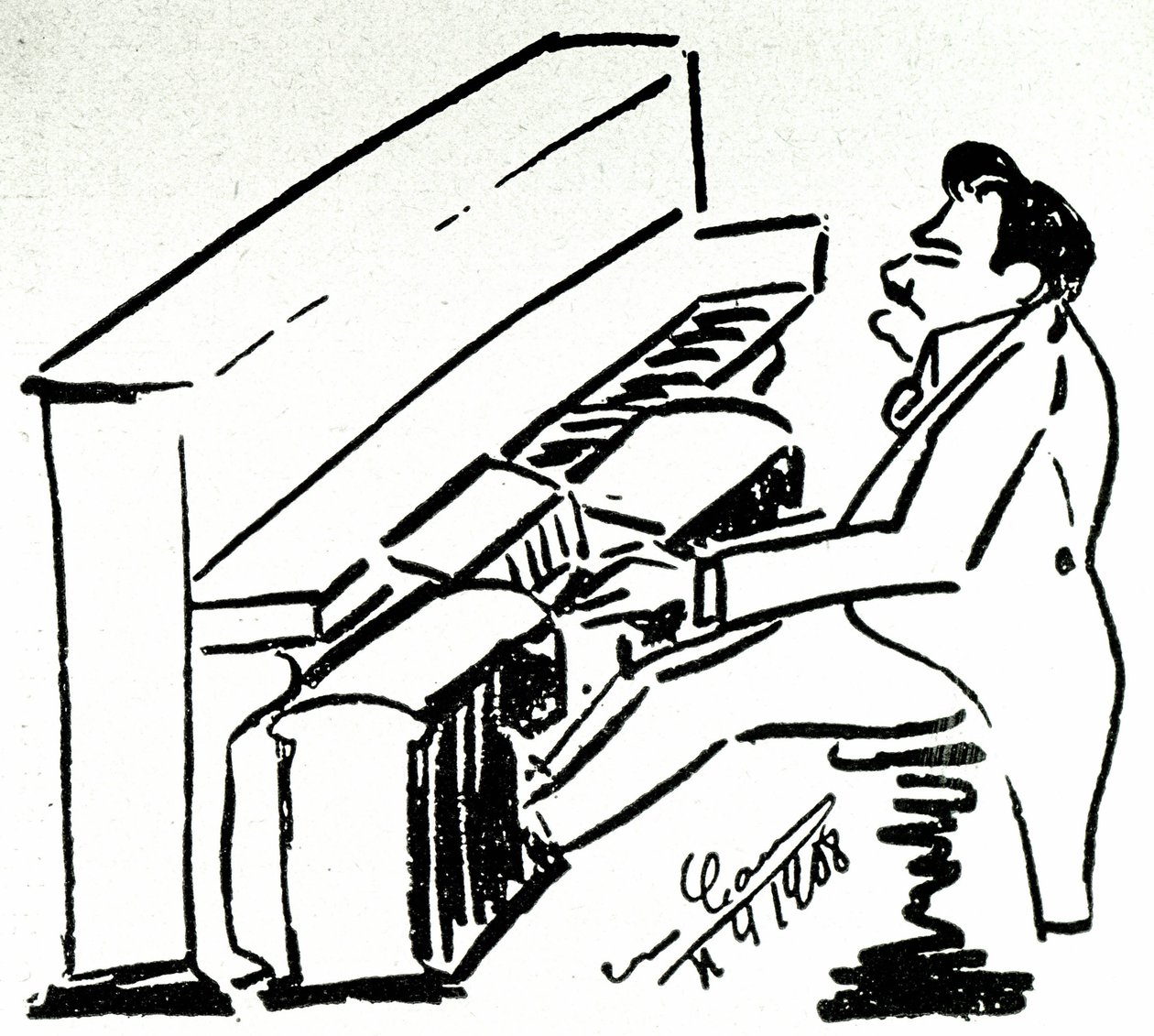 Enrico Caruso lírai énekes autokarikatúrája a zongorán alkotó: Enrico Caruso