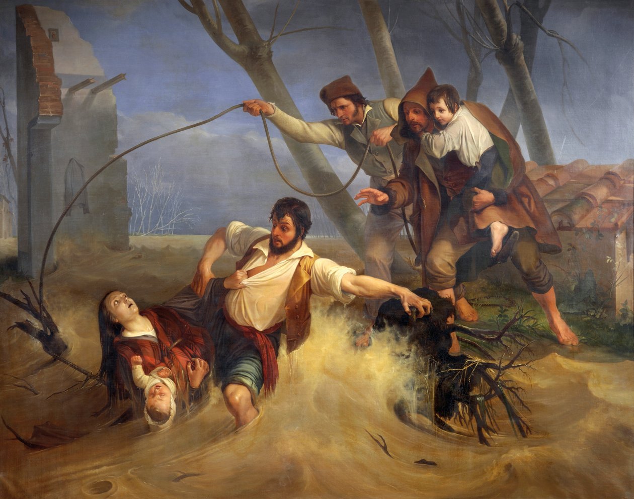 A családot megmentették az 1843-as Serchio árvíztől alkotó: Enrico Pollastrini