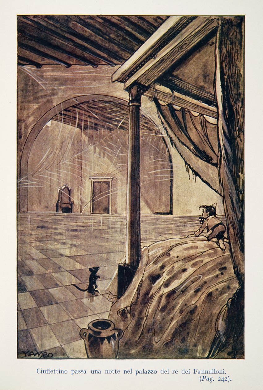 Illusztráció a Ciuffettino kalandjaiból alkotó: Enrico de Conti Novelli
