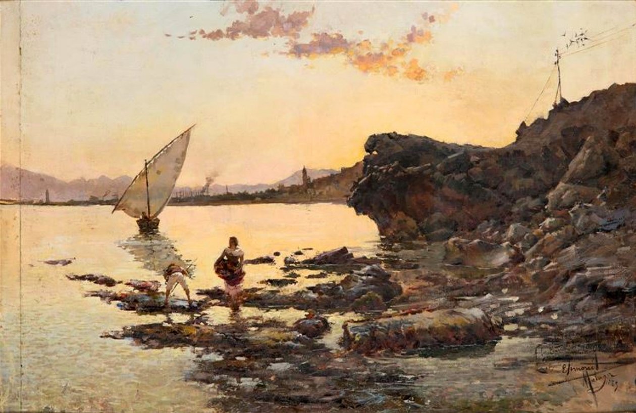 Playa de Malaga al atardecer Malaga beach alkonyatkor alkotó: Enrique Simonet