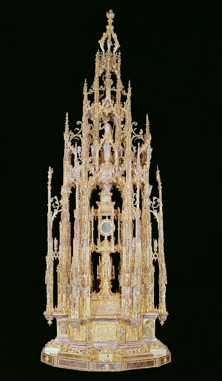 Processzionális Kusztódia, 1515-24, benne egy monstrancia Jaume Almirich, Barcelona, 1495-99 (ezüst aranyozott, arany és drágakövek). alkotó: Enrique de Arfe