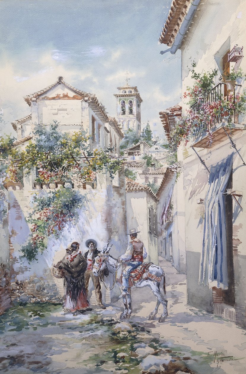 Udvarok, Granada (ceruza és akvarell papíron) alkotó: Enrique Marin Higuero