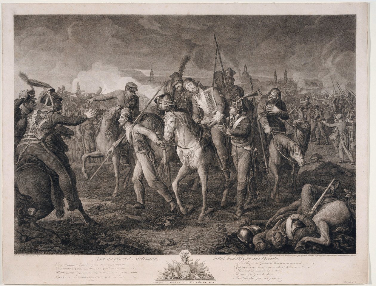 Alexis Melissin tábornok (1759-1813) a Dresde, en 1813 - Aleksey Melissino tábornok halála 1813. augusztus 26-án - Krueger, Ephraim Gottlieb (1756-1834) - 1813 - Rézkarc - 68,4x88, alkotó: Ephraim Gottlieb Krüger