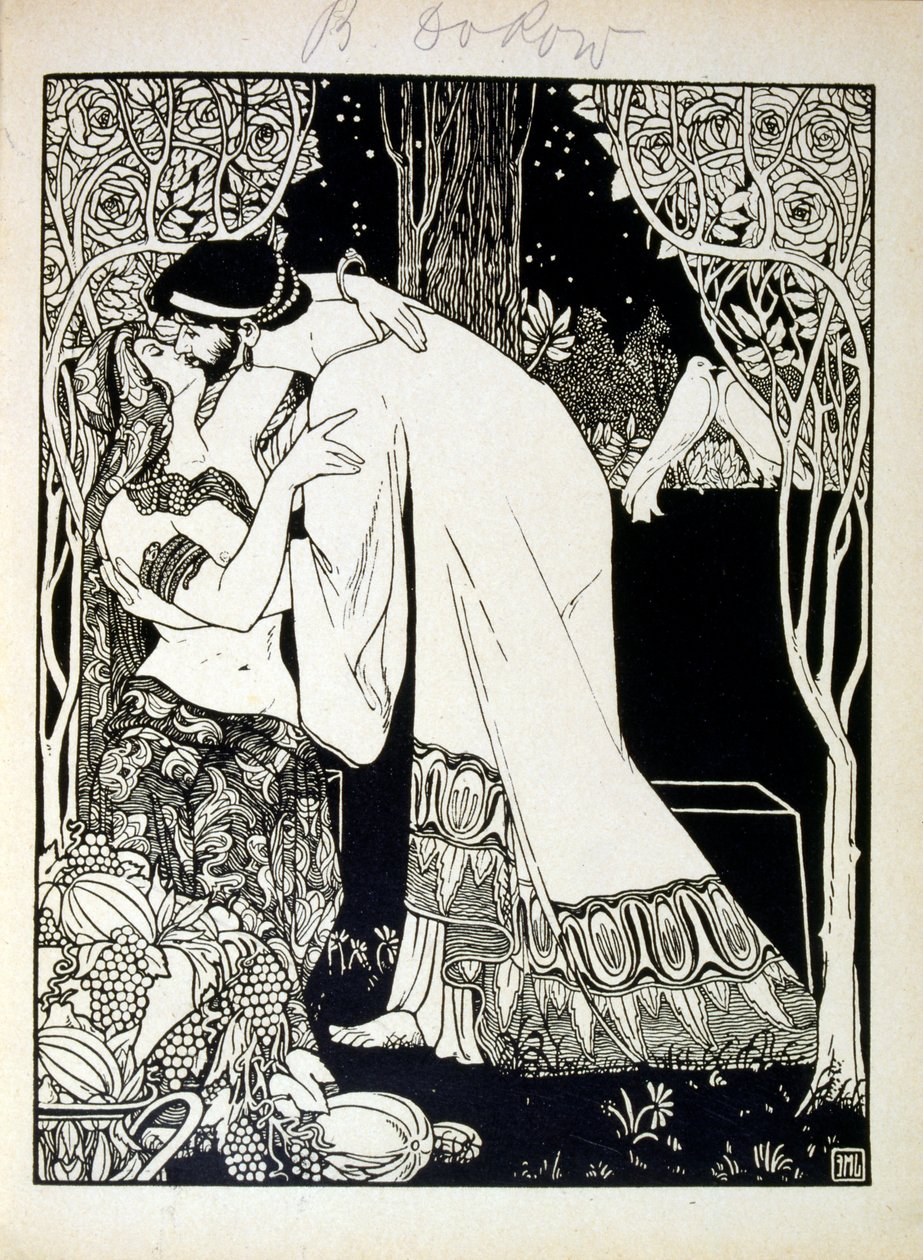 Salamon és Sába, a Juda című könyvből, amelyet Ephraim Moses Lilien (1874-1925) illusztrált. Liliant a Jugendstil (német szecessziós) stílusban megalkotott cionista ikonográfia atyjaként tartják számon. Illusztrálta a „Juda” (1900) című bibliai verseskötet alkotó: Ephraim Moses Lilien