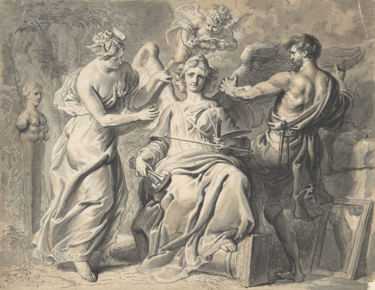A művészetek allegóriája Ízisz és geometria a... háromfejű figurájával, XVII. alkotó: Erasmus Quellinus
