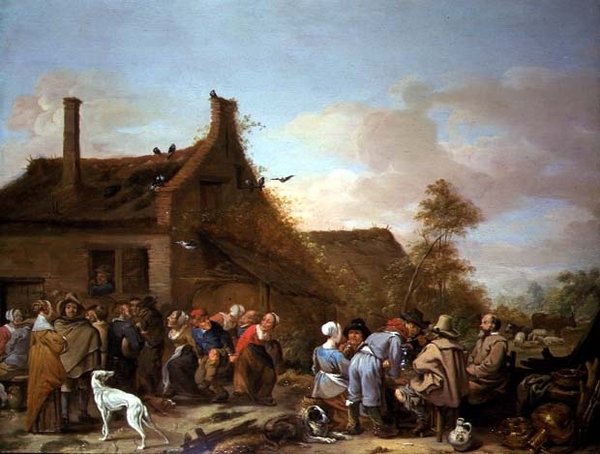 Parasztok mulatság a fogadó előtt alkotó: Erasmus de Bie