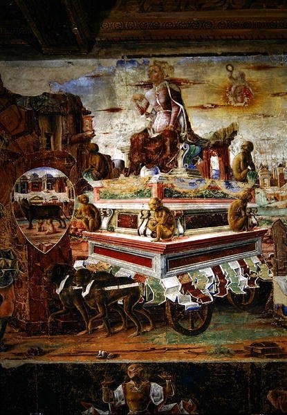 Maia szekerének részlete, szeptemberből: Vulkán diadala, A hónapok szobájából, 1467-70 alkotó: Ercole de Roberti