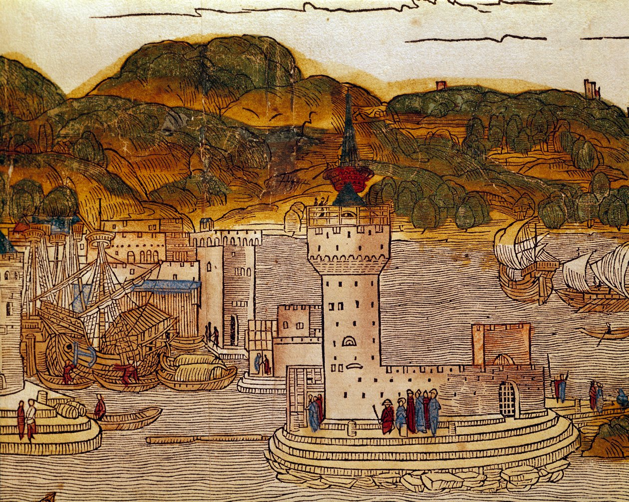 Candie kikötőjének (a mai Heraklion) látképe Krétán Page a „” peregrinatio in terram sanctam””” utazások könyvéből Bernard de Breydenbach (Breidenbach) (1454-1497) szentföldi zarándoklata után, illusztrálta: metszetei Erhard Re alkotó: Erhard Reuwich