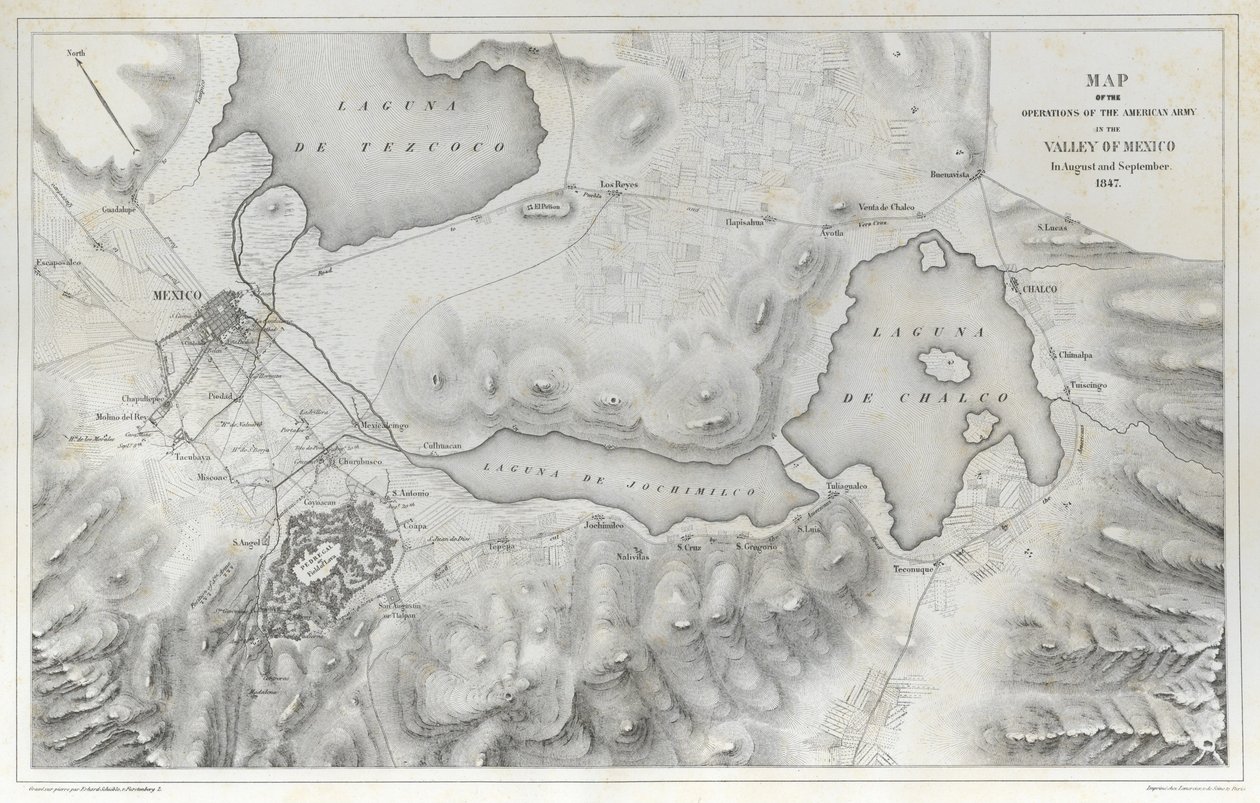 Térkép az amerikai hadsereg hadműveleteiről a mexikói völgyben 1847 augusztusában és szeptemberében a mexikói-amerikai háború alatt. alkotó: Erhard Schieble
