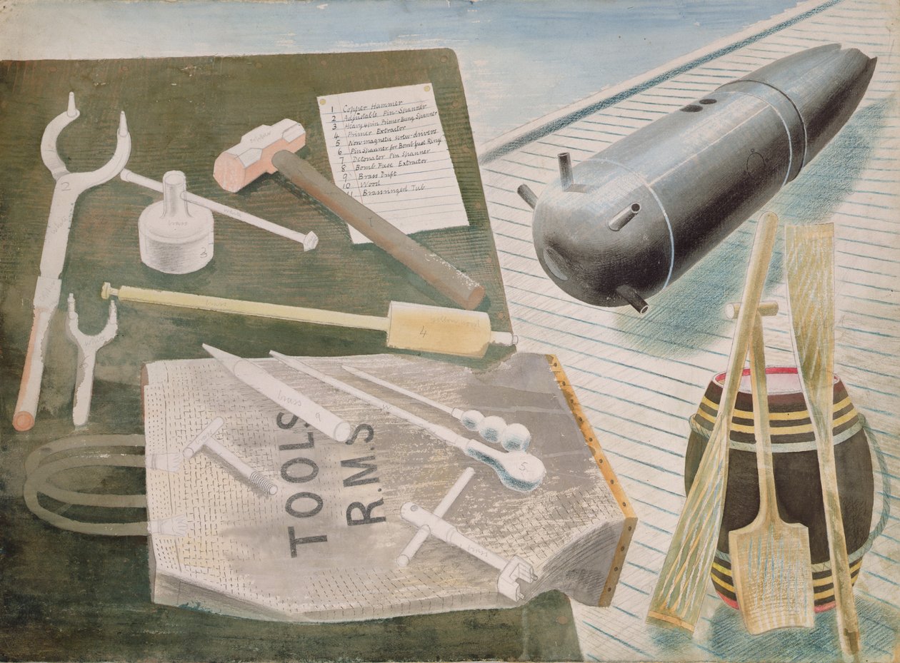Bombalerakó készlet, 1940 körül alkotó: Eric Ravilious
