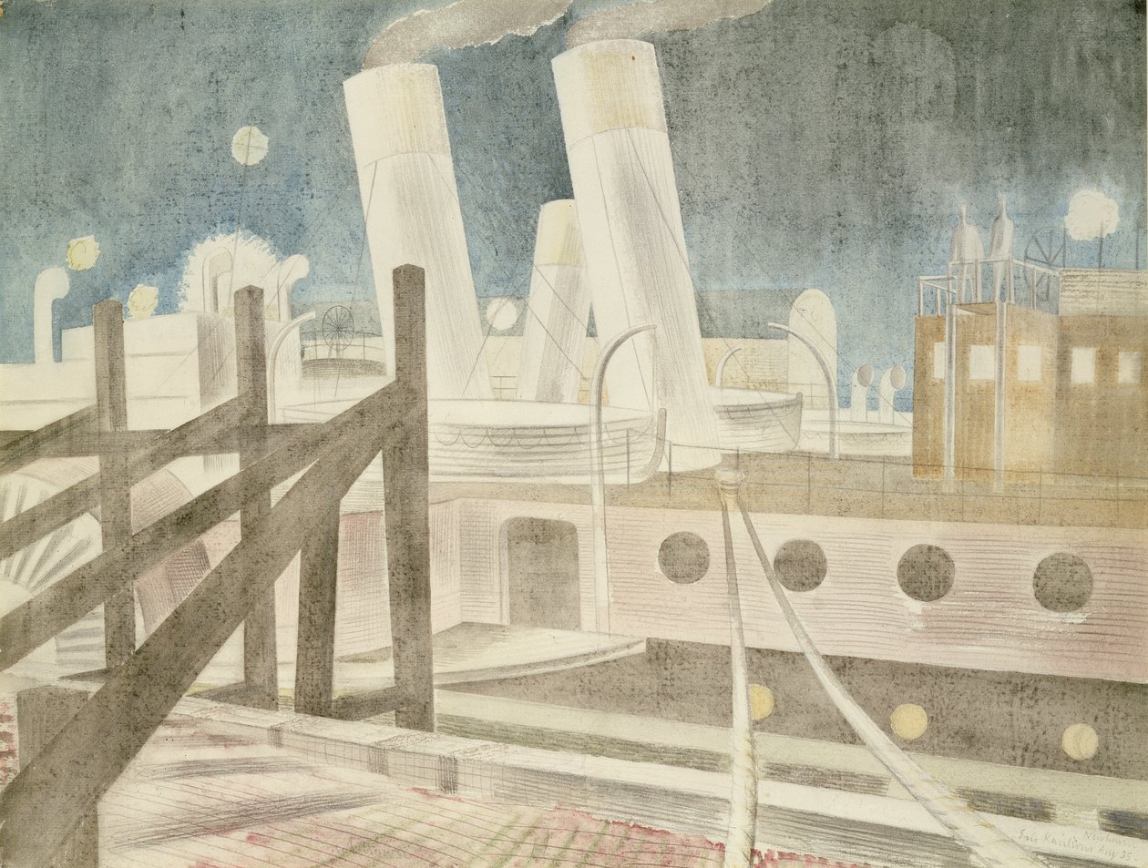 Brighton Queen at Night, 1935 (ceruza és WC papíron) alkotó: Eric Ravilious