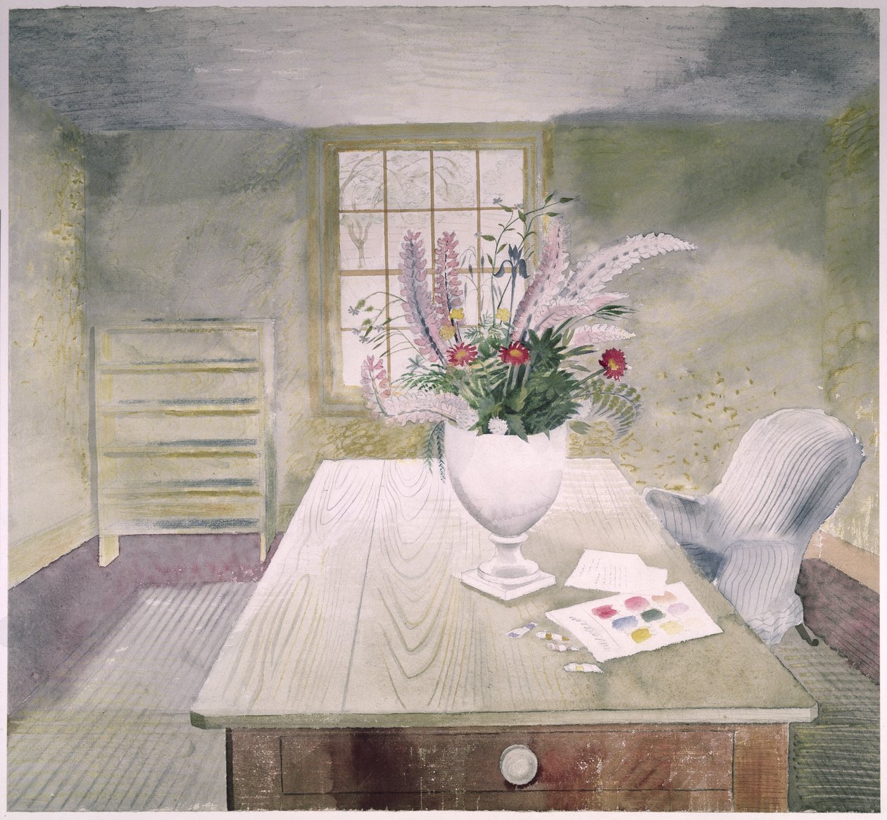 Kerti virágok a házikó asztalán alkotó: Eric Ravilious