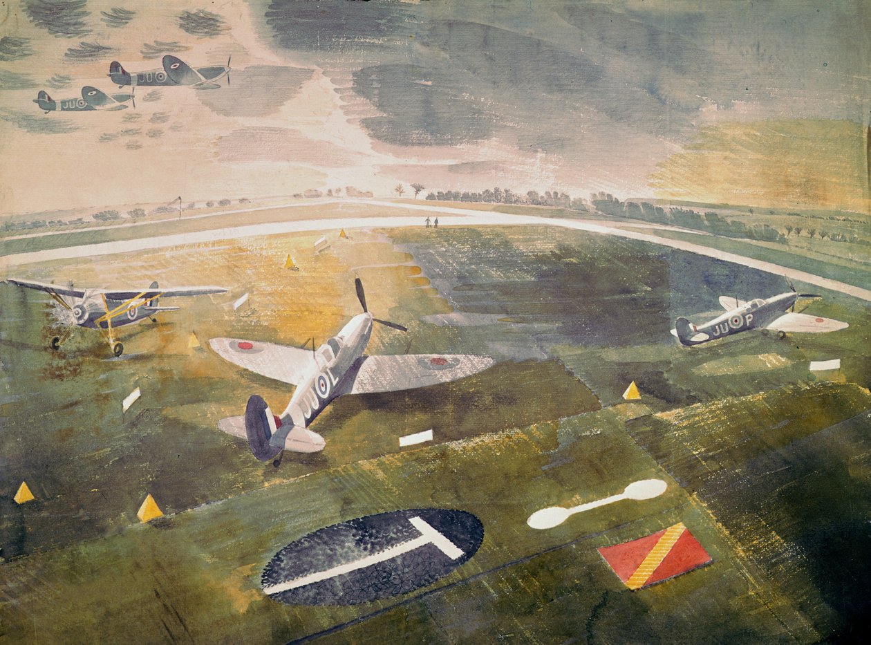 R.A.F. repülőgépek egy repülőtéren, 1942 alkotó: Eric Ravilious