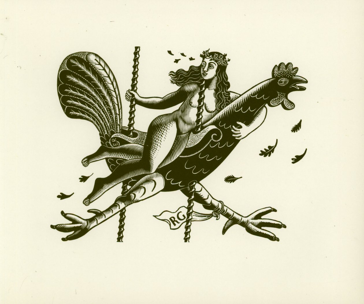 Tirzah egy kakason, 1931 (fanyomat) alkotó: Eric Ravilious