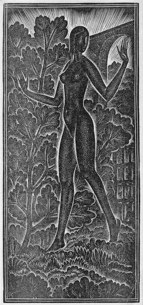 „A kertben a húgom” (Hortus Conclusus) illusztráció az „Énekek éneke” (Song of Solomon) 1929-ből (fametszet) alkotó: Eric Gill