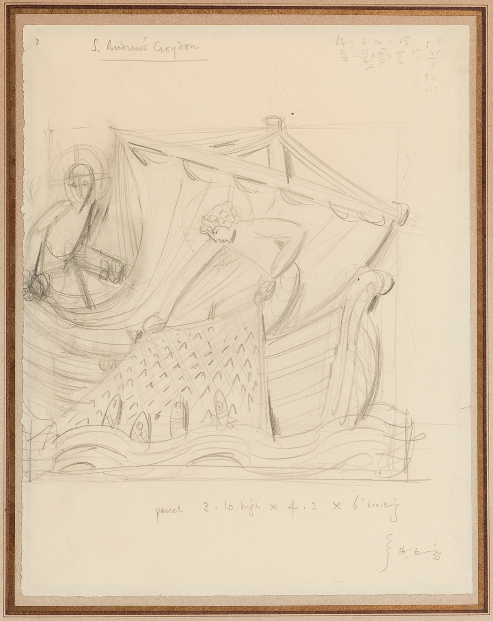 Krisztus és a halak csodálatos csapása, 1933. december (ceruza papíron) alkotó: Eric Gill