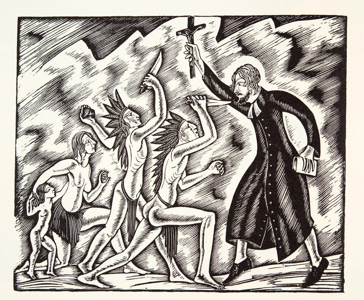 A támadás, Jean de Brebeuf atya utazásai és szenvedései című filmből alkotó: Eric Gill