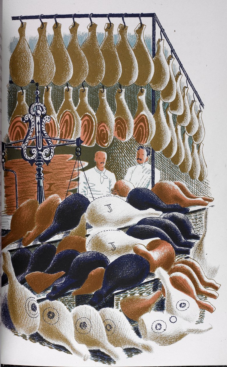 Kilátás egy hentesbolt belsejébe. alkotó: Eric Ravilious