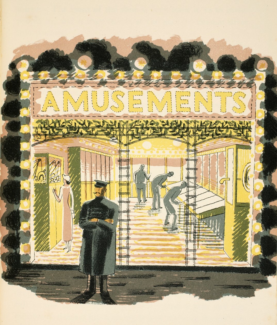 Amusement Arcade, illusztráció a „High Street”-ből, J. M. Richards, nyomtatta a Curwen Press, pub. Országélet, 1938 alkotó: Eric Ravilious